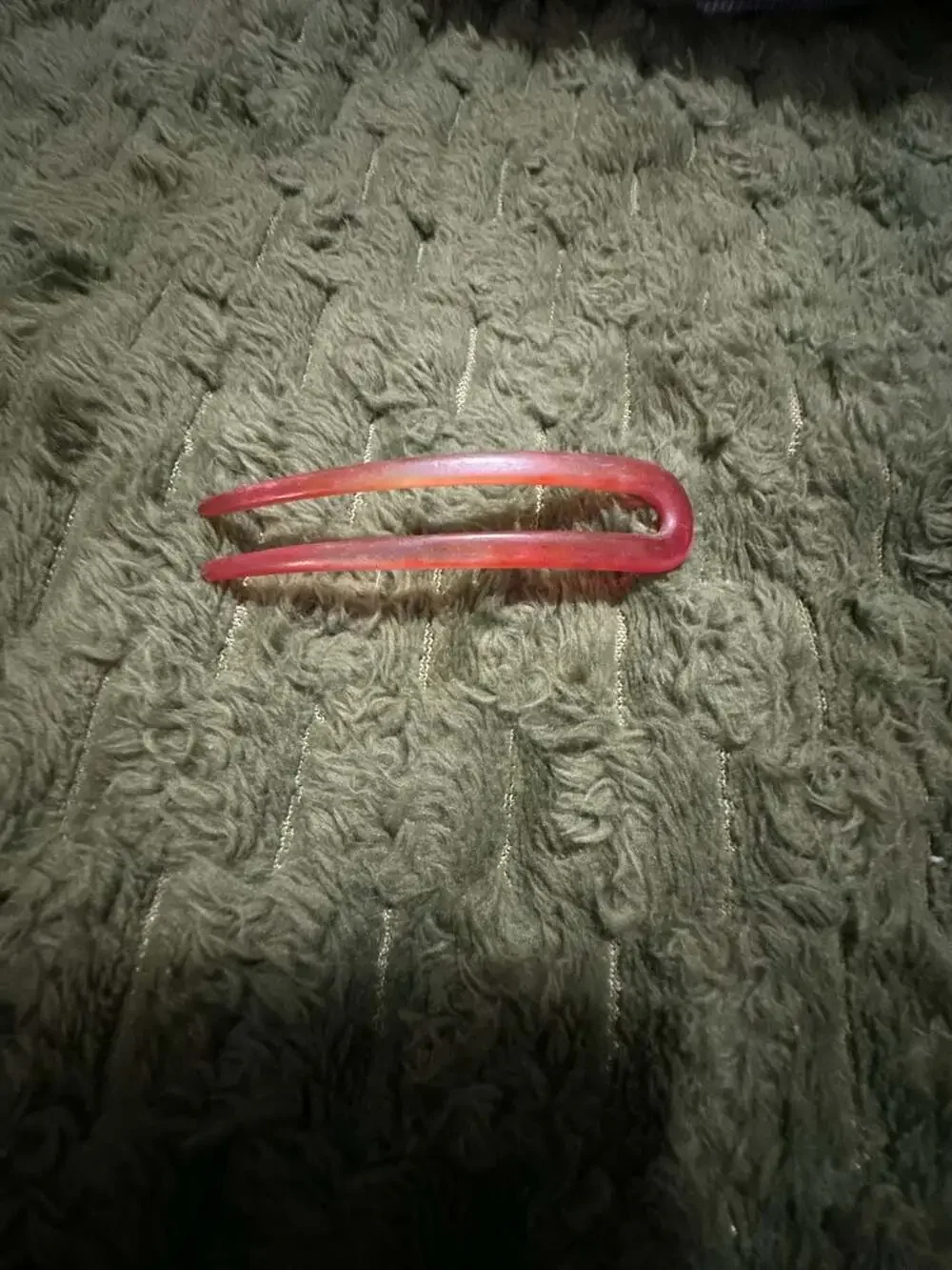 Vintage Translucent Cherry Red Lucite U-Shaped Hair Fork
